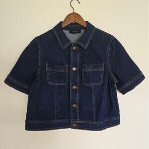 Talbots Cropped Denim Jacket Short Sleeve Dark Wash Blue Size: LP